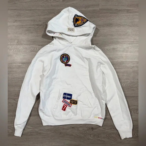 Riley 1880 All Patched Up White Hoodie Pullover Small - Picture 2 of 5